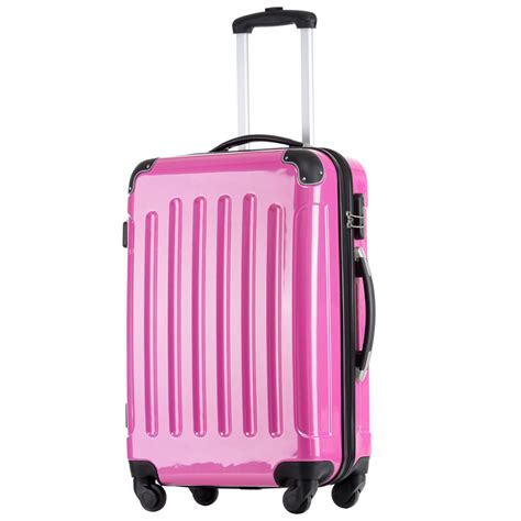 hot pink hard case luggage.